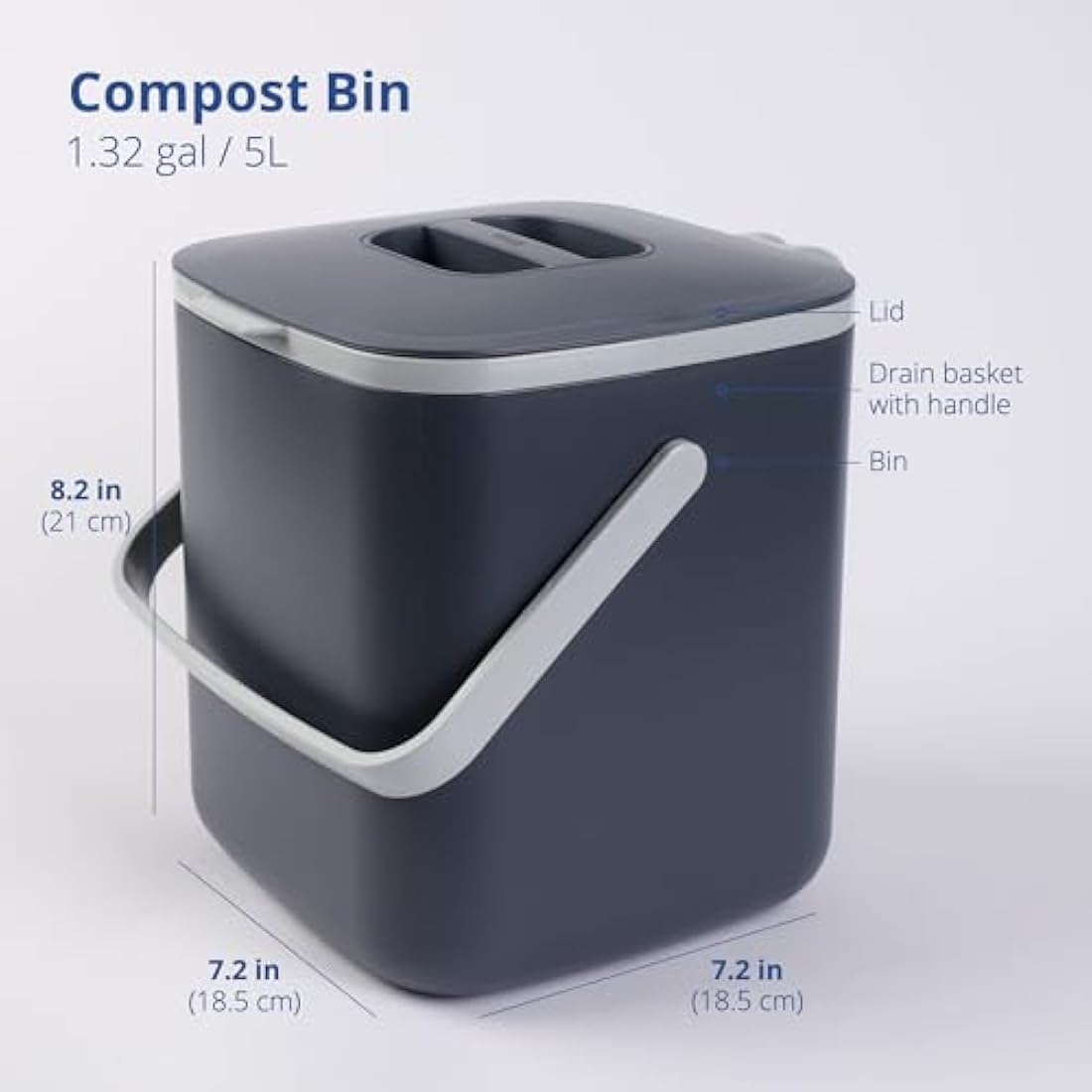 BLUE GINKGO 5L Kitchen Compost Bin – Odor-Tight Countertop Pail, Grey