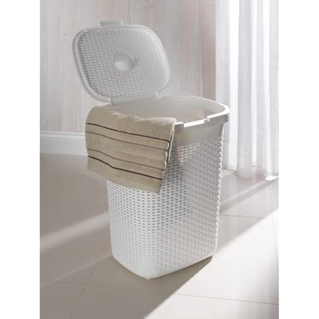 Addis 50L Faux Rattan Laundry Hamper – Cream Storage Basket with Lid