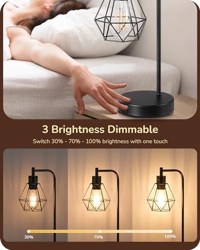EDISHINE Industrial Touch Bedside Lamps Set of 2 with USB Ports