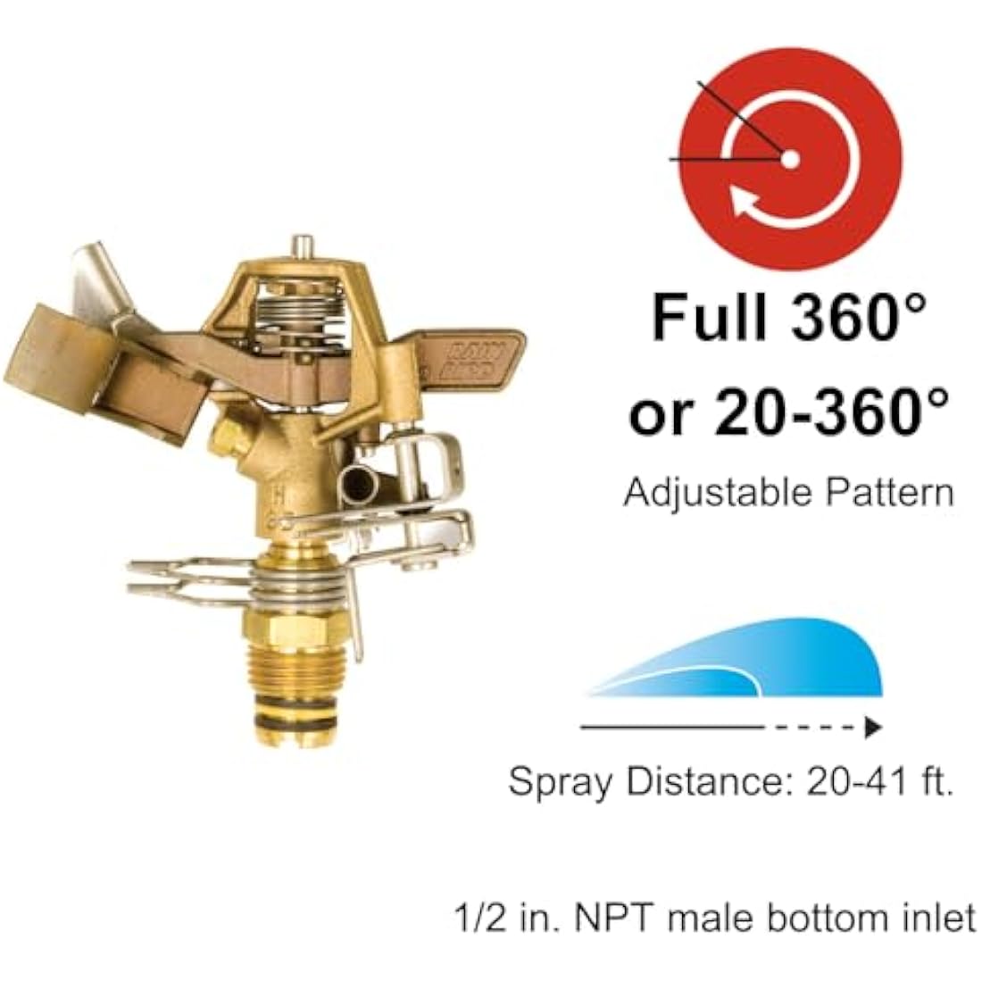 Rain Bird Brass Impact Sprinkler – Adjustable 20-360° Pattern