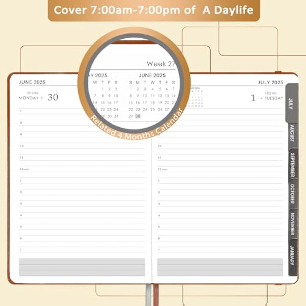 Jolof Store A5 Academic Diary 2025-2026 – Day per Page Faux Leather Brown