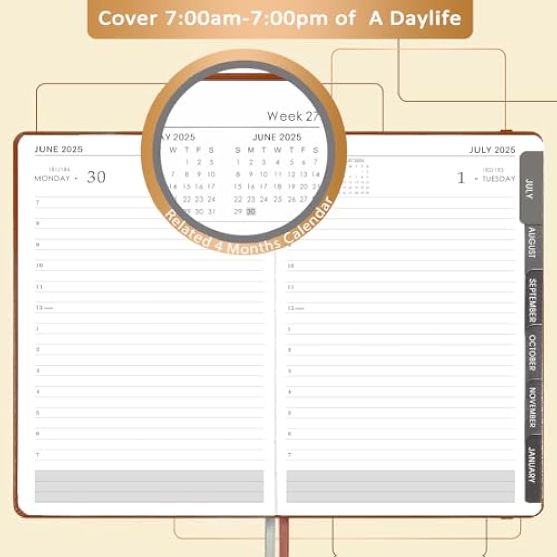 Jolof Store A5 Academic Diary 2025-2026 – Day per Page Faux Leather Brown