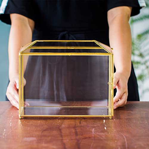 Gold Glass Wedding Card Box – Geometric Keepsake with Lock