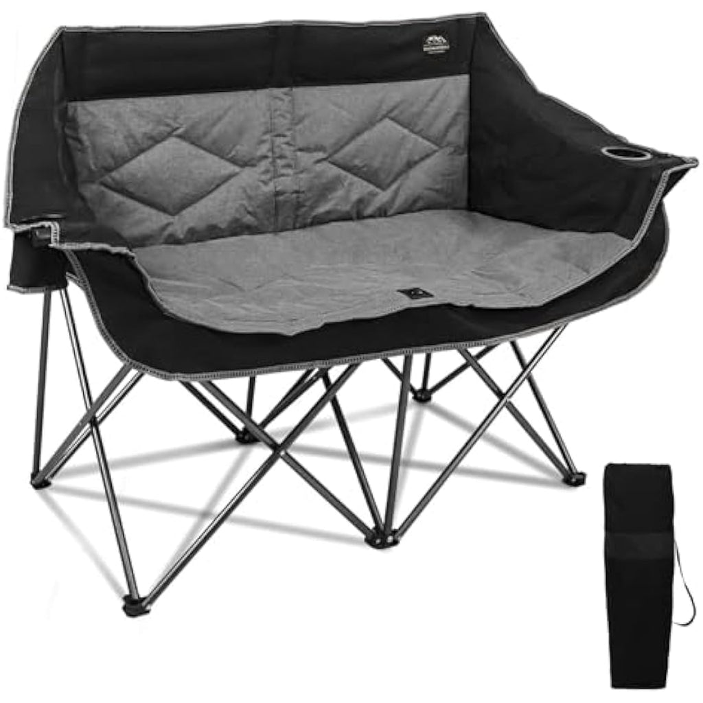 LANMOUNTAIN Folding Camping Loveseat – Heavy Duty Double Chair, Black