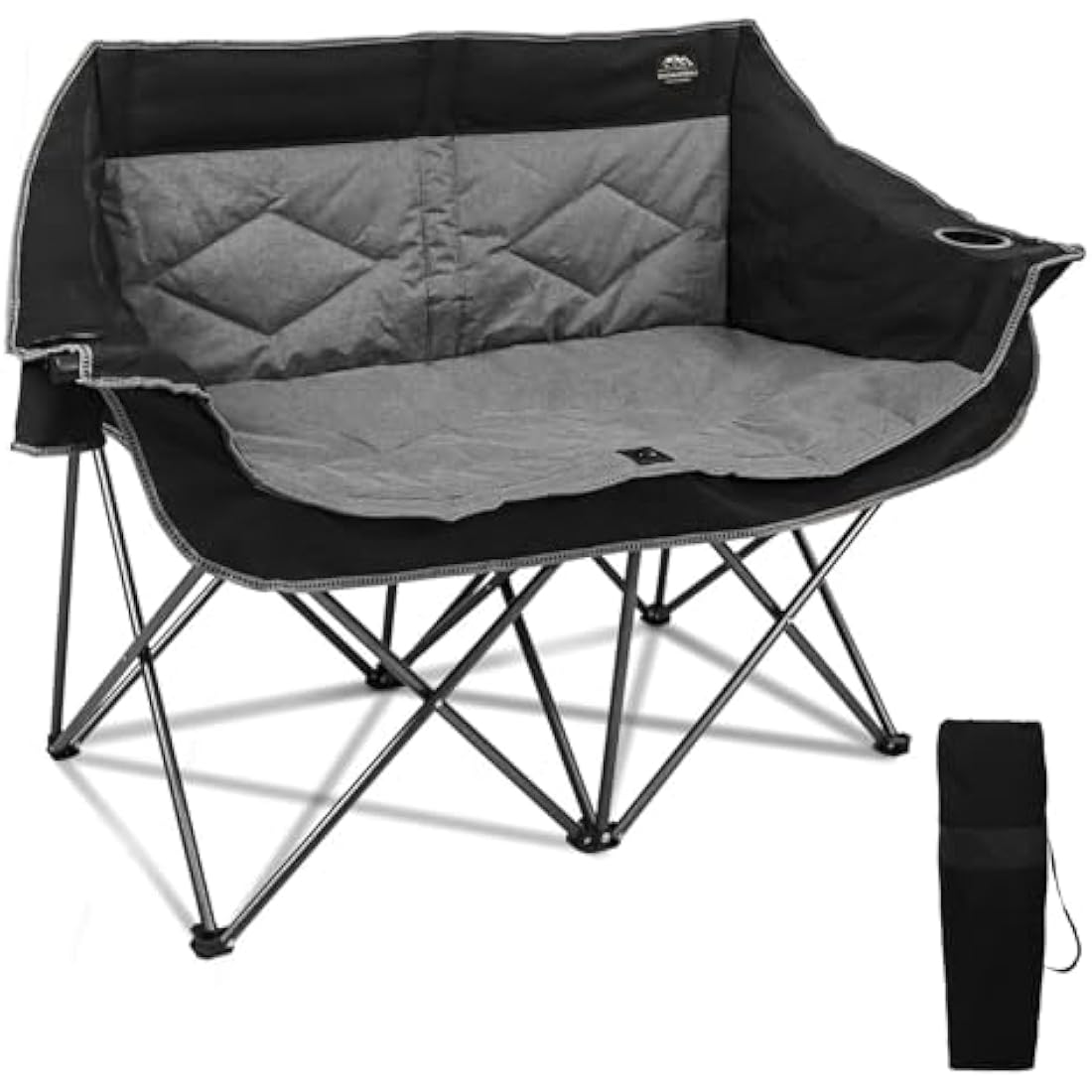 LANMOUNTAIN Folding Camping Loveseat – Heavy Duty Double Chair, Black