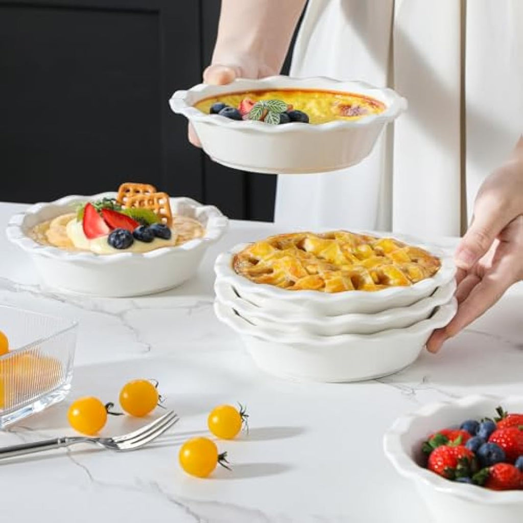 MALACASA Ceramic Mini Pie Dishes – 6.6 Inch Ivory White Baking Pans, 6PC