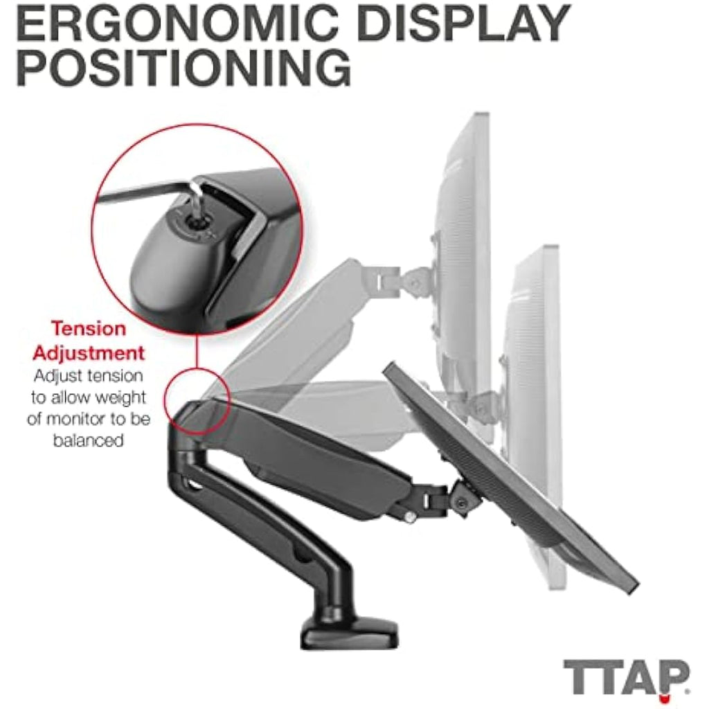 TTAP Single Gas Spring Monitor Arm – Height Adjustable 17-32" VESA Mount