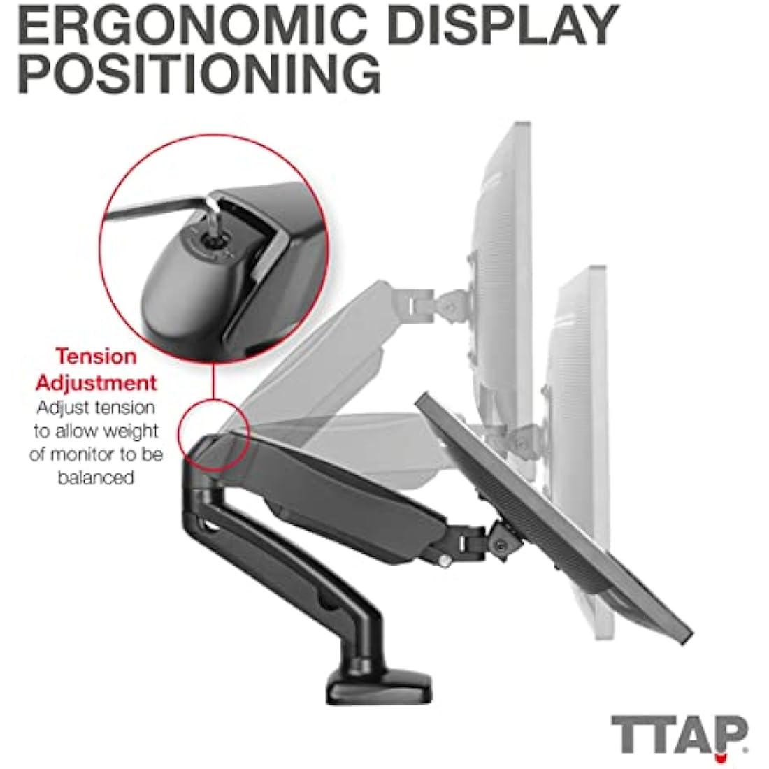 TTAP Single Gas Spring Monitor Arm – Height Adjustable 17-32" VESA Mount
