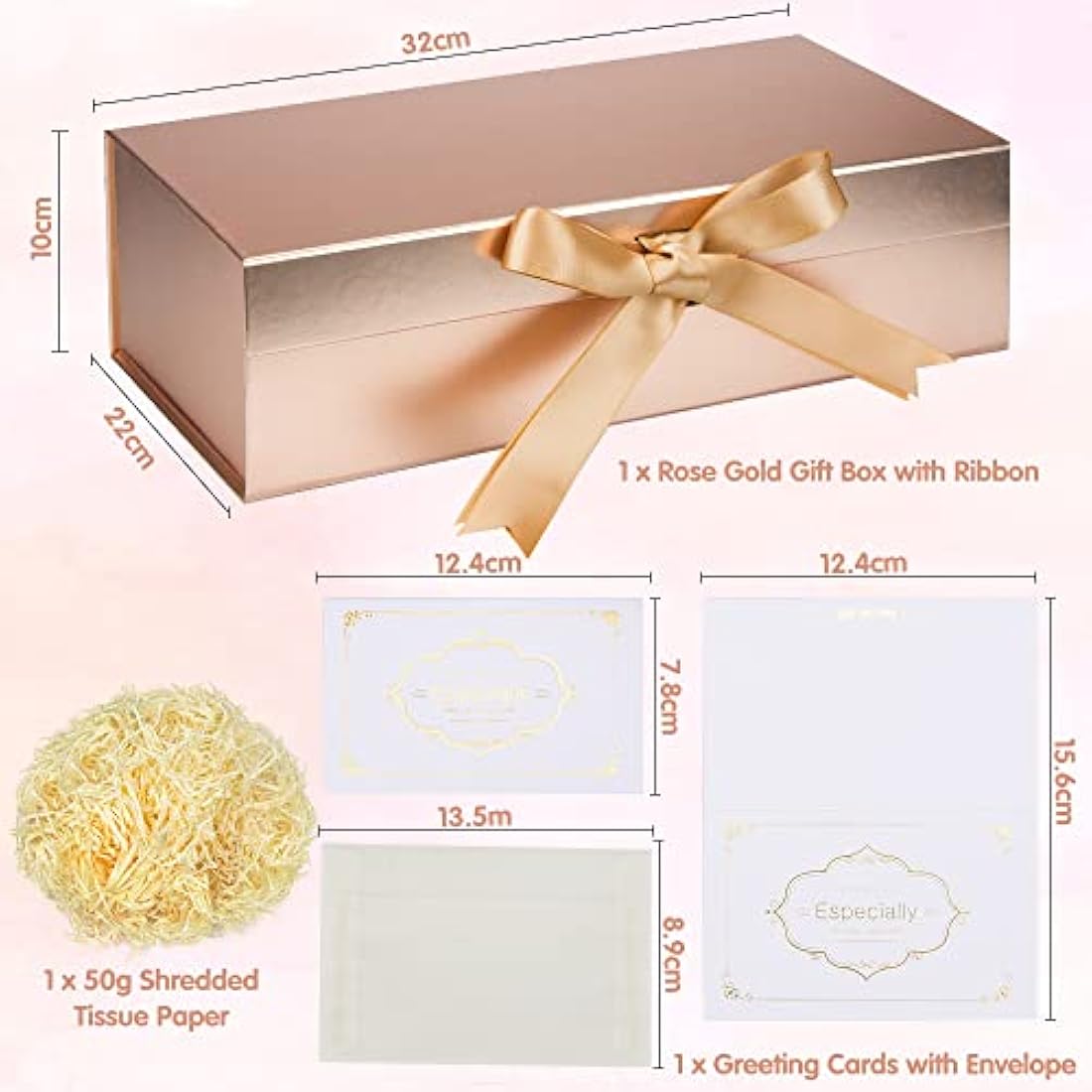 Rose Gold Magnetic Gift Box Set with Ribbon - 32x22x10cm