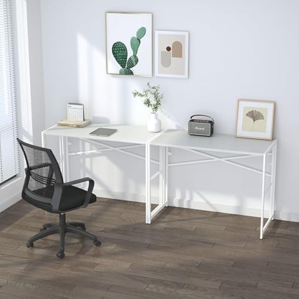 Lutown-Teen 103cm Folding Desk | No-Assembly White Home Office Table