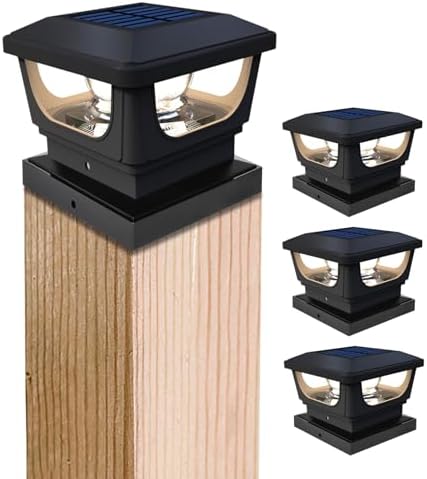 GEYUEYA Solar Post Lights | Warm White IP65 Waterproof Fence Caps - 4 Pack