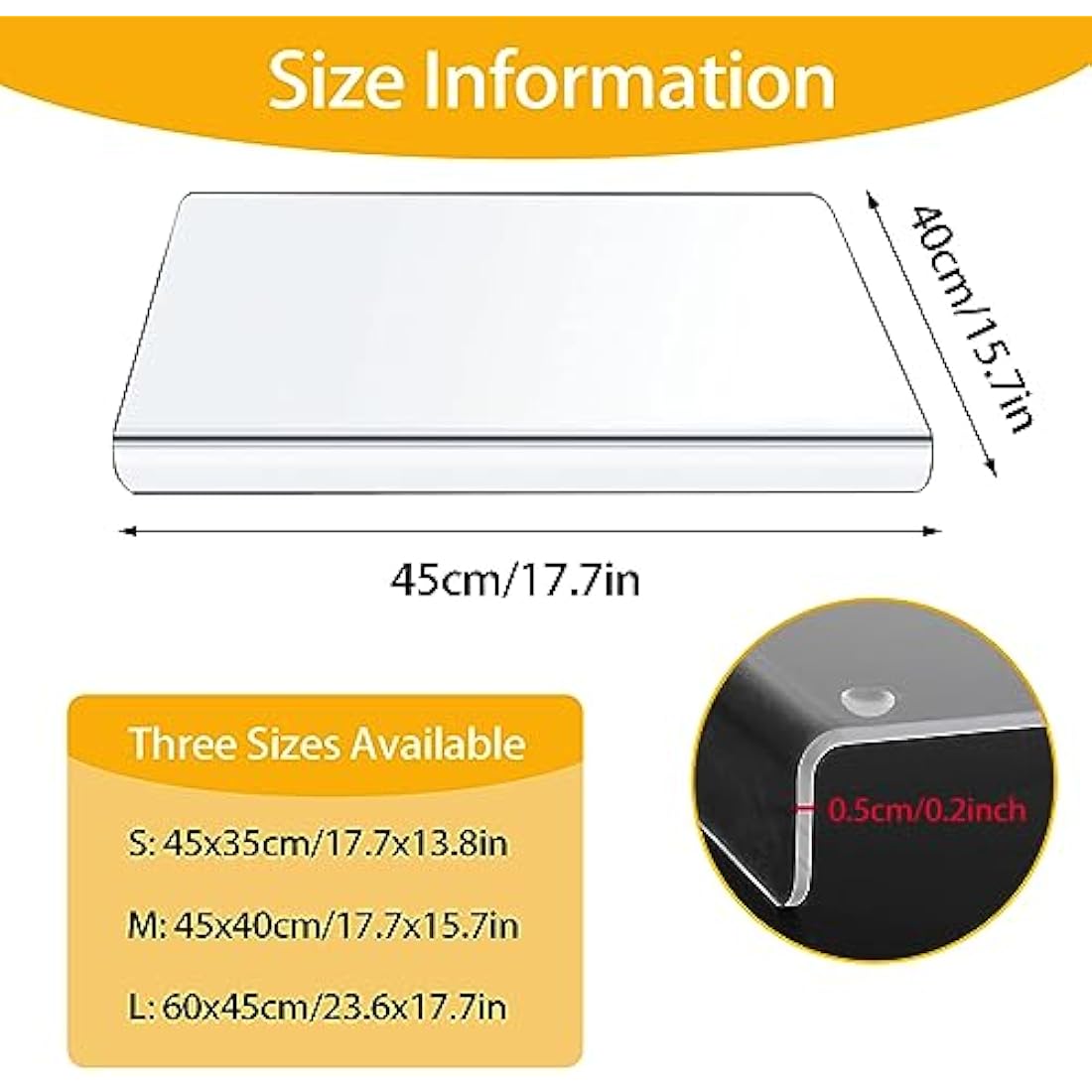 Acrylic Cutting Board | 5mm Clear Countertop Protector with Lip