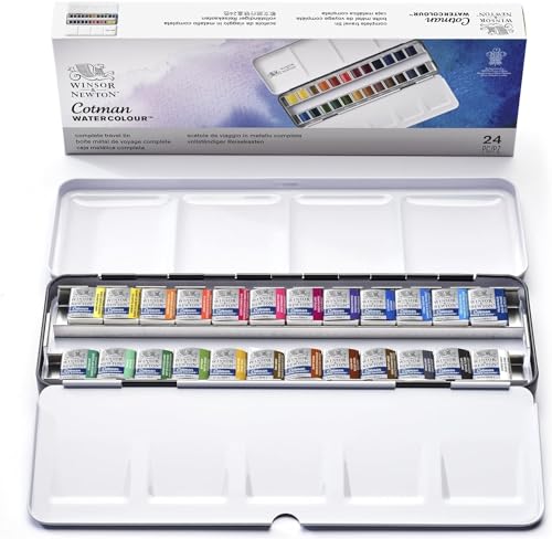 Winsor & Newton Cotman Watercolour Complete Travel Tin – 24 Half Pans