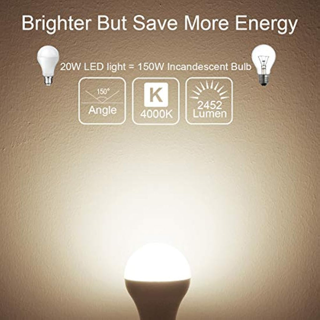 Awenia E27 LED Light Bulb 20W 4000K Daylight White A65 - 4 Pack