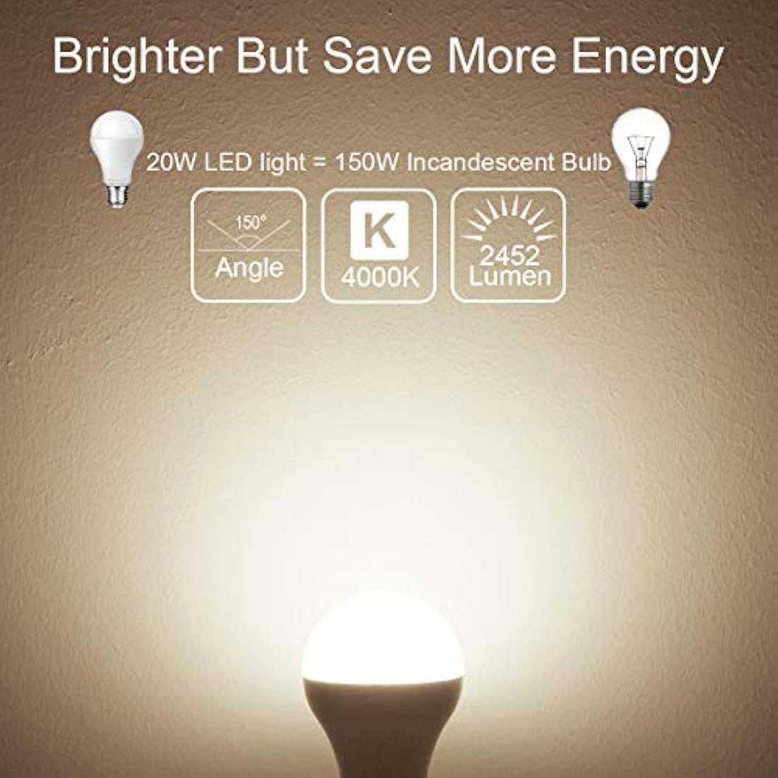 Awenia E27 LED Light Bulb 20W 4000K Daylight White A65 - 4 Pack