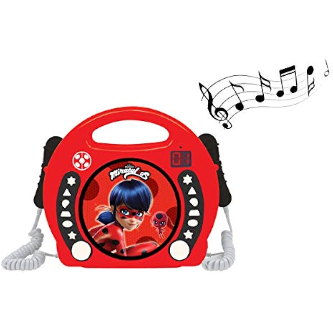 Miraculous Ladybug Portable CD Player with Karaoke Microphones – Red