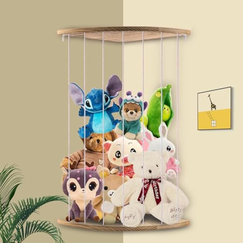 Wooden Stuffed Animal Storage – Corner Plush Toy Organizer Shelf