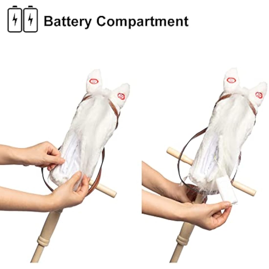 Jolof Store Plush Hobby Horse with Wheels and Sounds - White 36 Inch