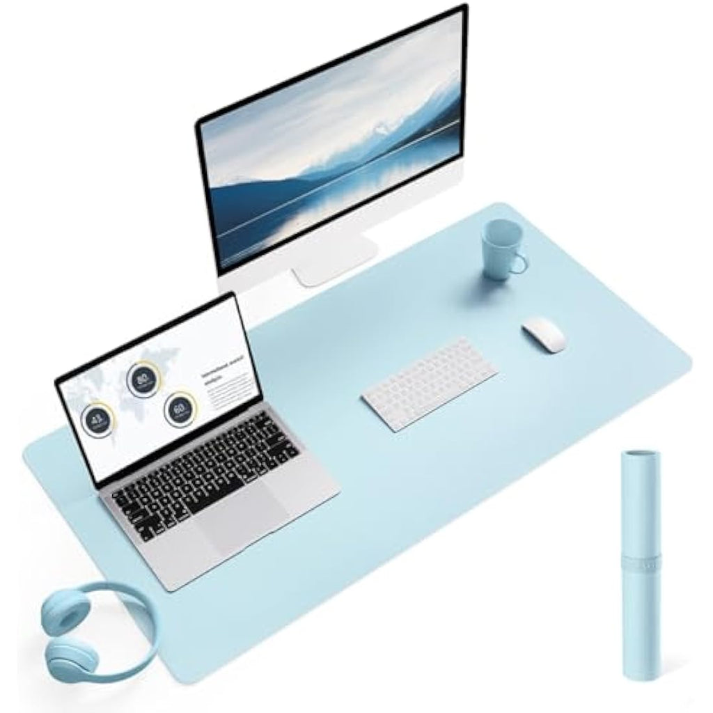 YSAGi Leather Desk Pad – Waterproof Non-Slip Office Writing Mat, Light Blue
