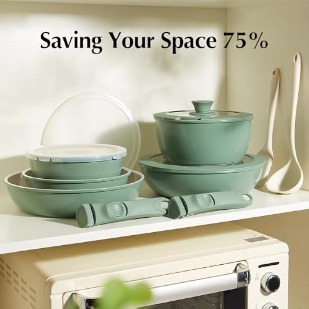 Redchef 16-Piece Ceramic Nonstick Cookware Set with Detachable Handle