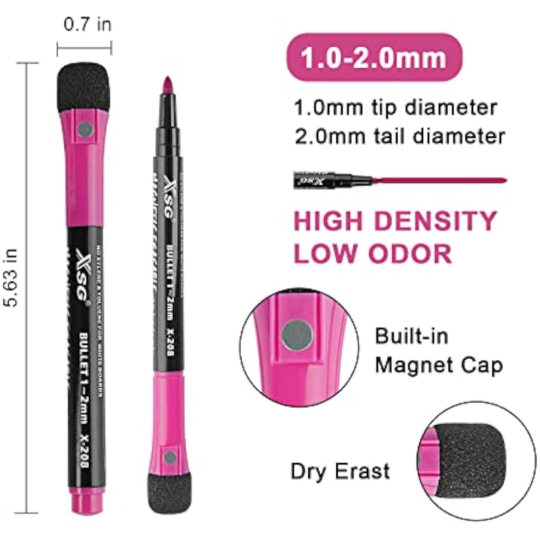 XSG Magnetic Dry Erase Markers – 12 Colors Fine Tip Whiteboard Pens