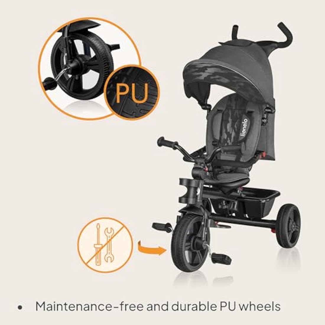 Lionelo Haari 2in1 Kids Tricycle Stroller with Swivel Seat & Canopy