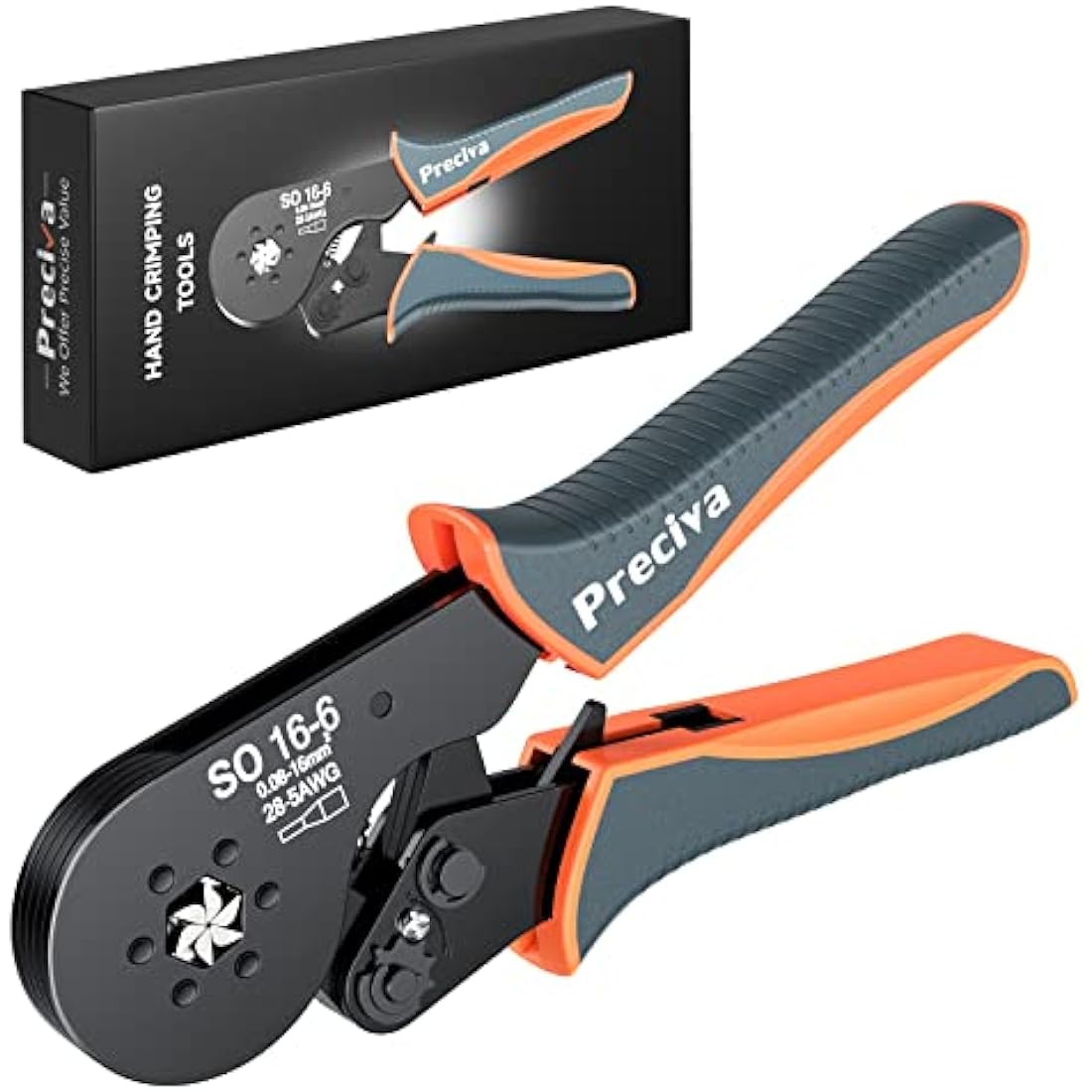 Preciva Hexagonal Ferrule Crimping Tool – 28-5 AWG Ratchet Pliers