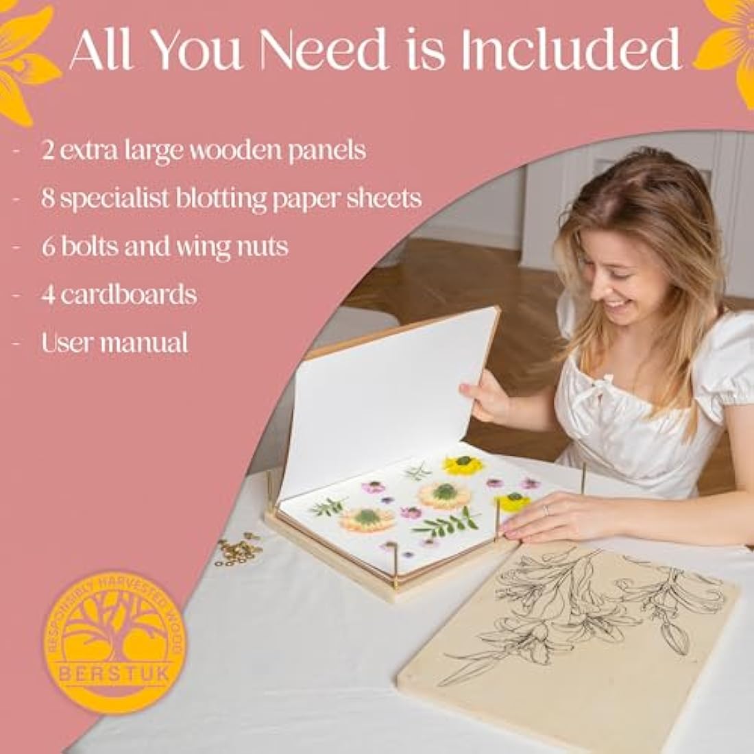 Berstuk Extra Large Flower Press Kit | 15x11.4" Wooden Preservation Kit