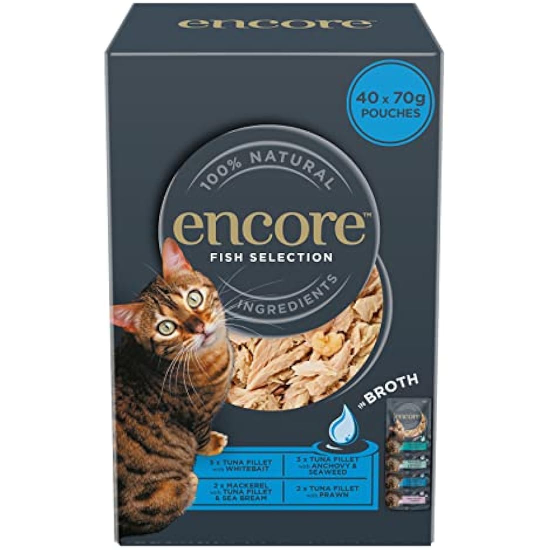 Encore Natural Wet Cat Food | Fish Selection in Broth | 40 x 70g Pouches