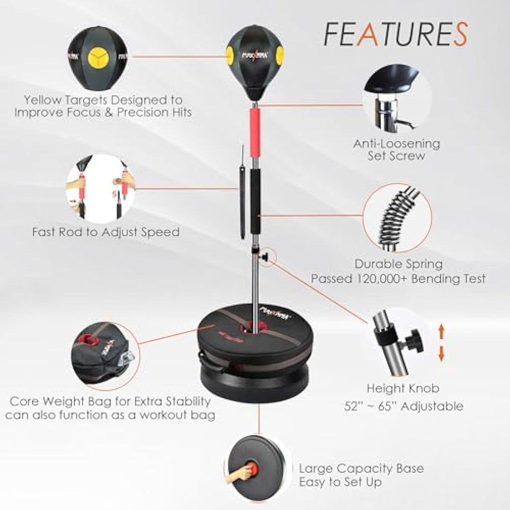 MaxxMMA Cobra Reflex Punching Bag – Adjustable Speed Boxing Stand