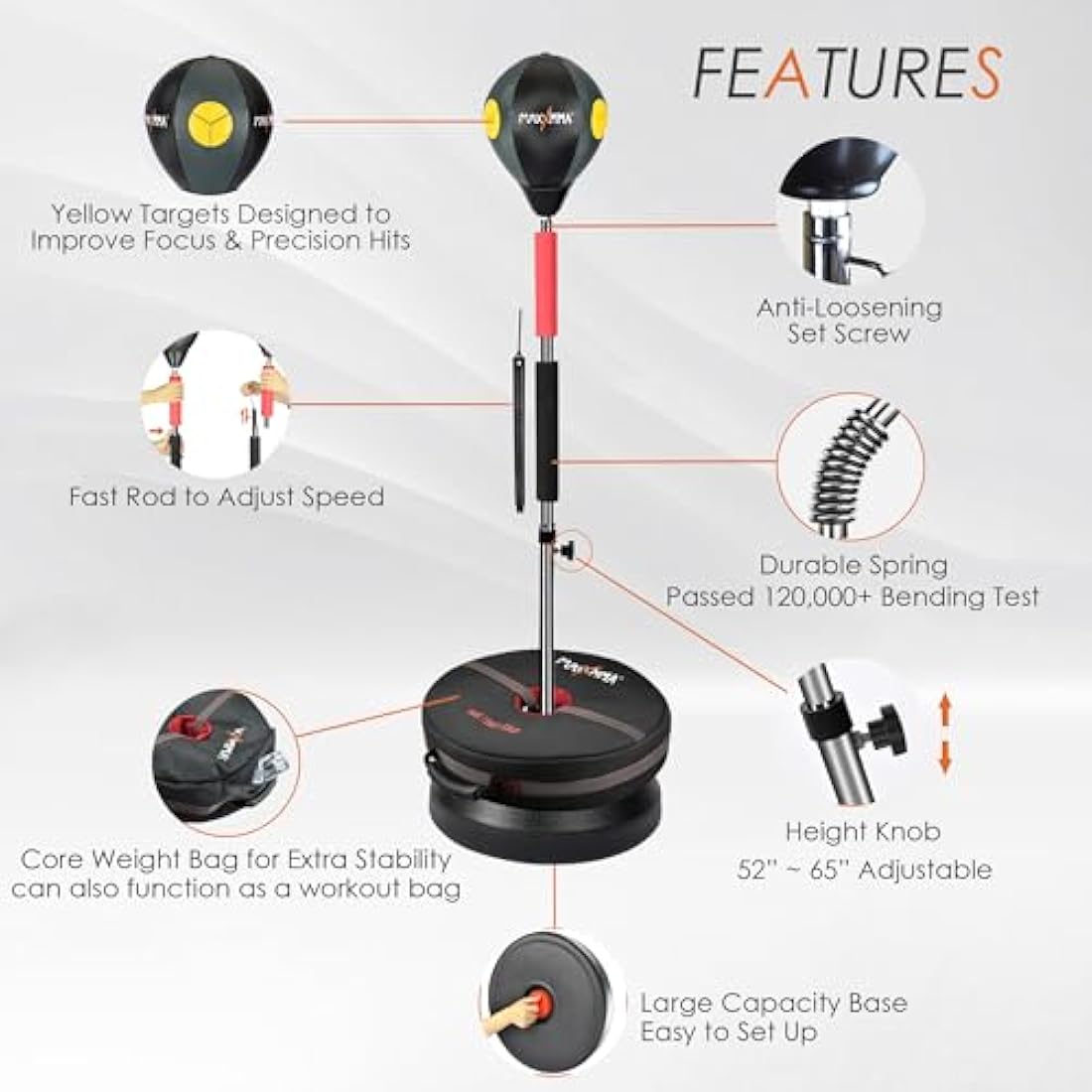 MaxxMMA Cobra Reflex Punching Bag – Adjustable Speed Boxing Stand