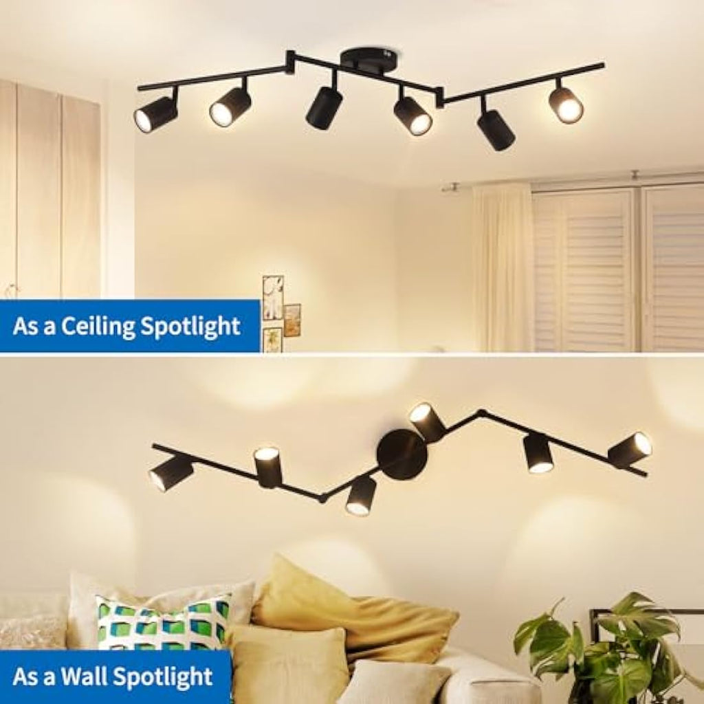 ANWIO 6-Way Black GU10 Ceiling Spotlight Bar | Adjustable Industrial Metal