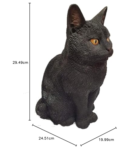 Realistic Black Sitting Cat Ornament – Detailed Garden Statue