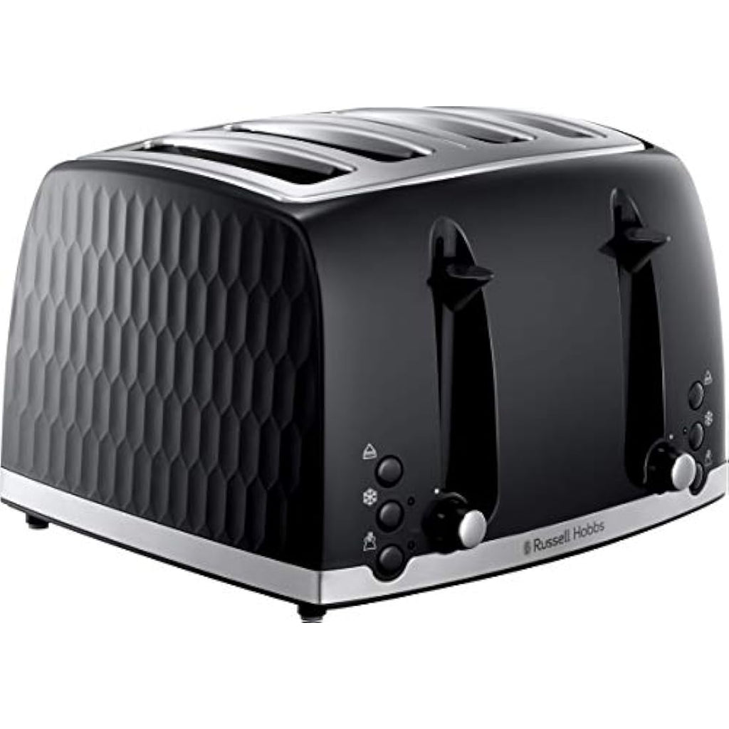 Russell Hobbs Honeycomb 4 Slice Toaster – Black Textured High Gloss