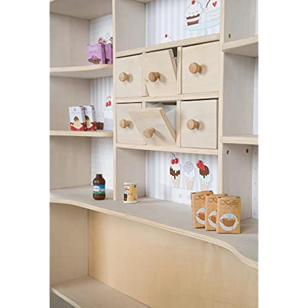 Roba Wooden Play Shop Café & Shop – Kids Market Stand with Drawers