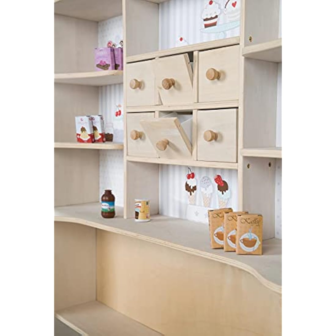Roba Wooden Play Shop Café & Shop – Kids Market Stand with Drawers