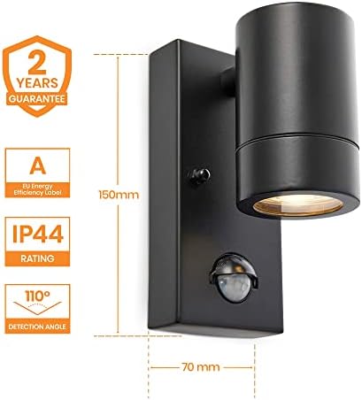 National Lighting PIR Outdoor Security Light - Matt Black IP44 Wall Lantern