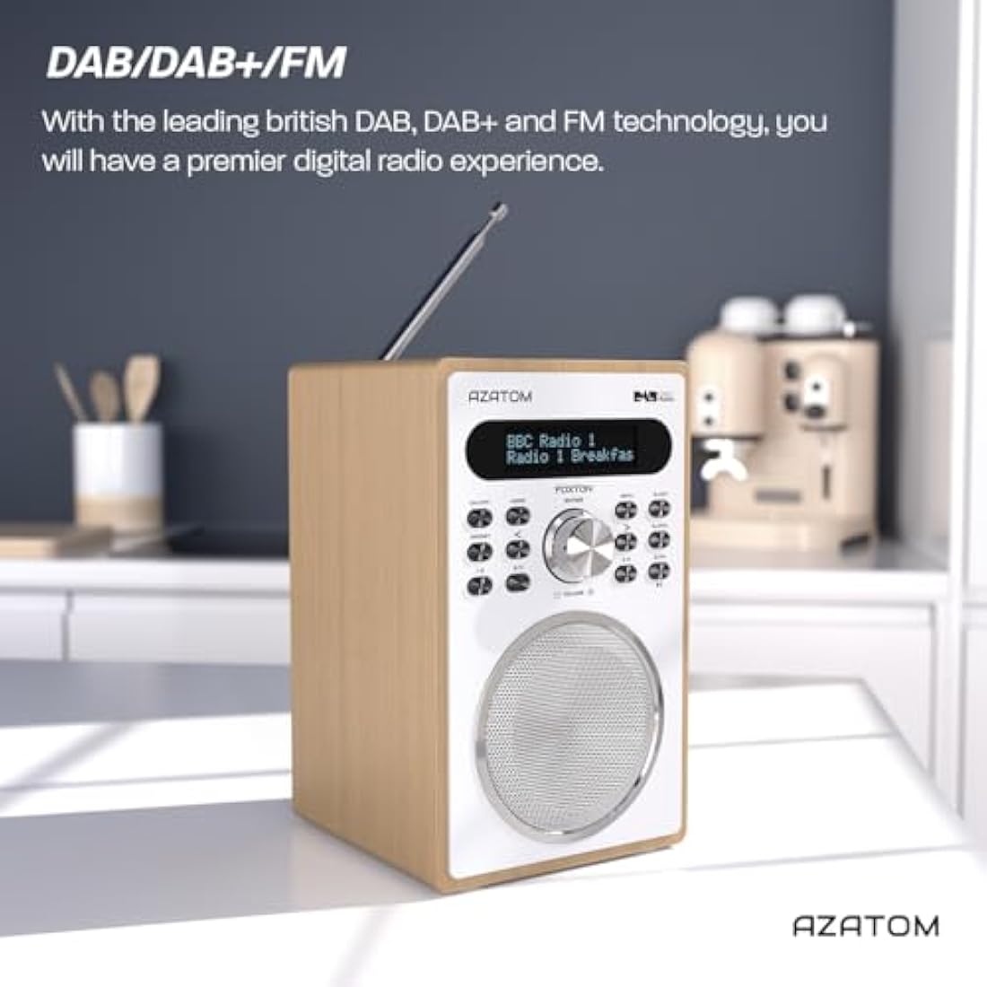 Azatom Foxton FX2 DAB/DAB+ Digital Radio with Bluetooth - Oak