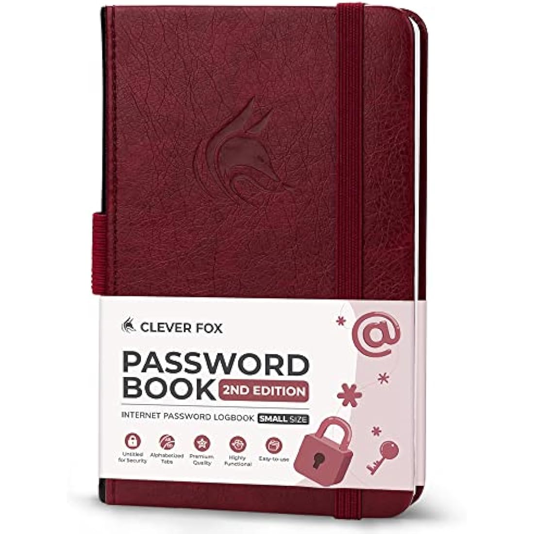 Clever Fox Password Book 2nd Edition - Pocket Login Organizer - Wine Red
