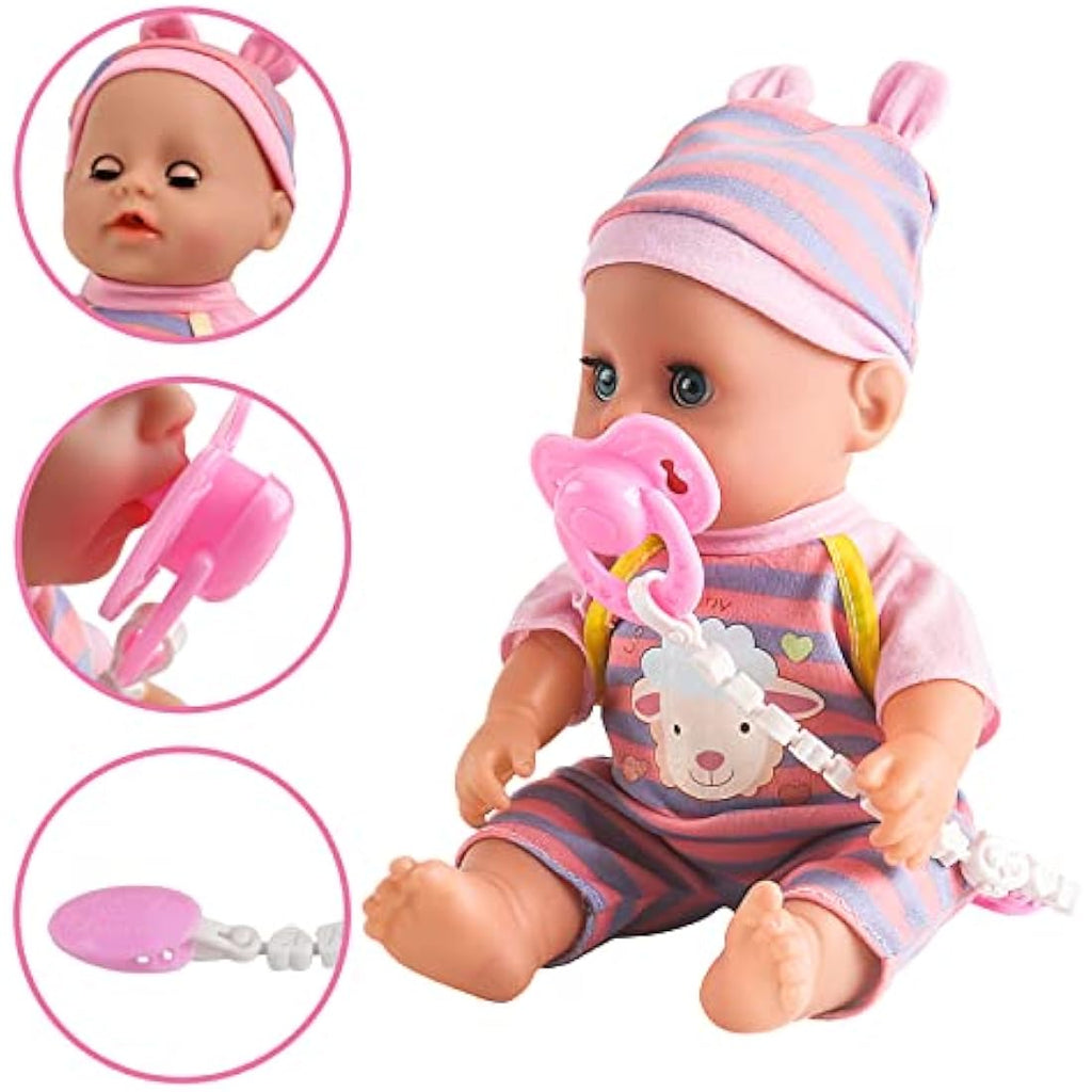 deAO My First Baby Doll Play Set – 21 Piece Toy Set with Crib & High Chair