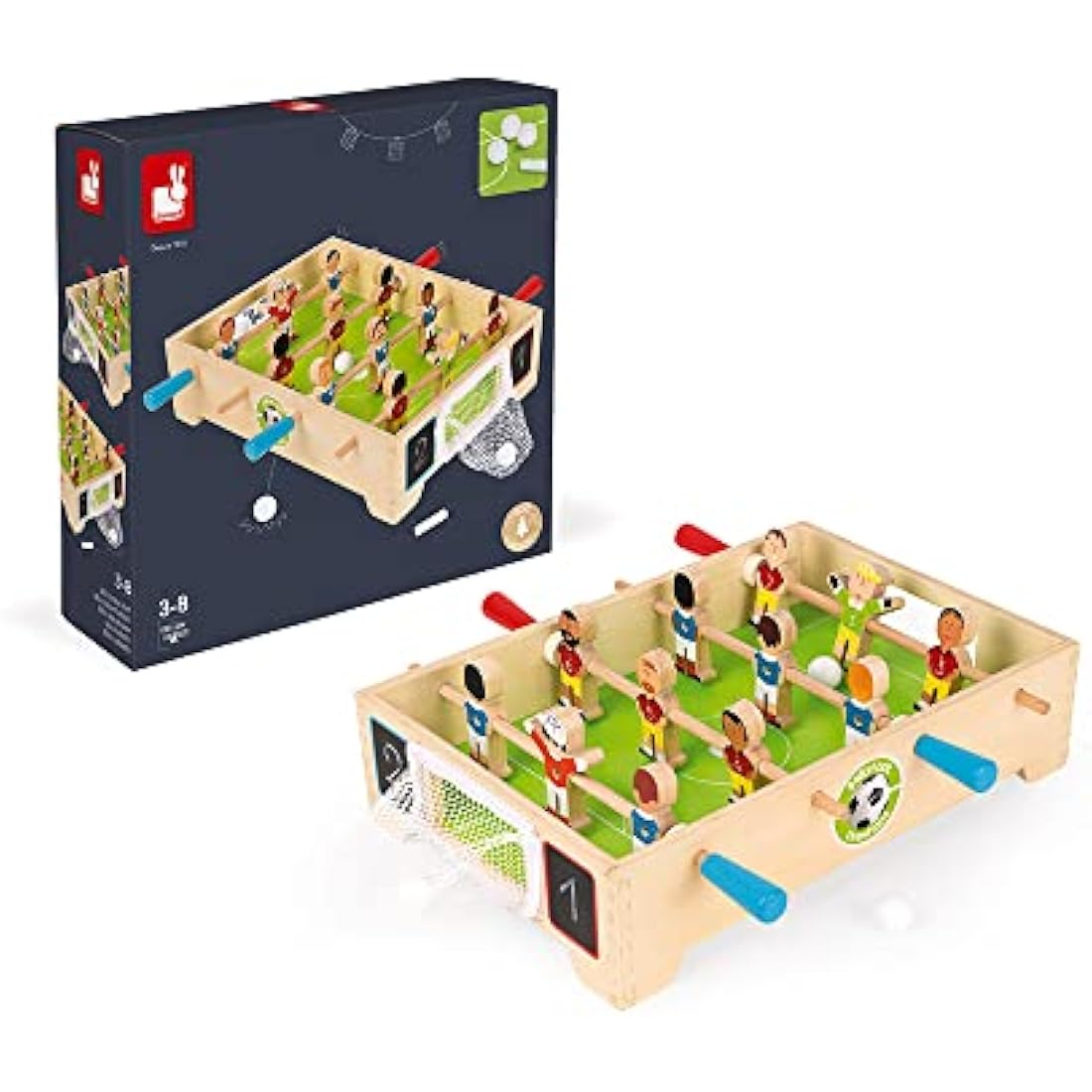Janod Mini Wooden Table Football – Portable Foosball Game for Kids