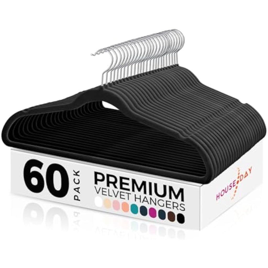 HOUSE DAY Black Velvet Hangers – 60 Pack Non-Slip Space Saving Suit Hangers