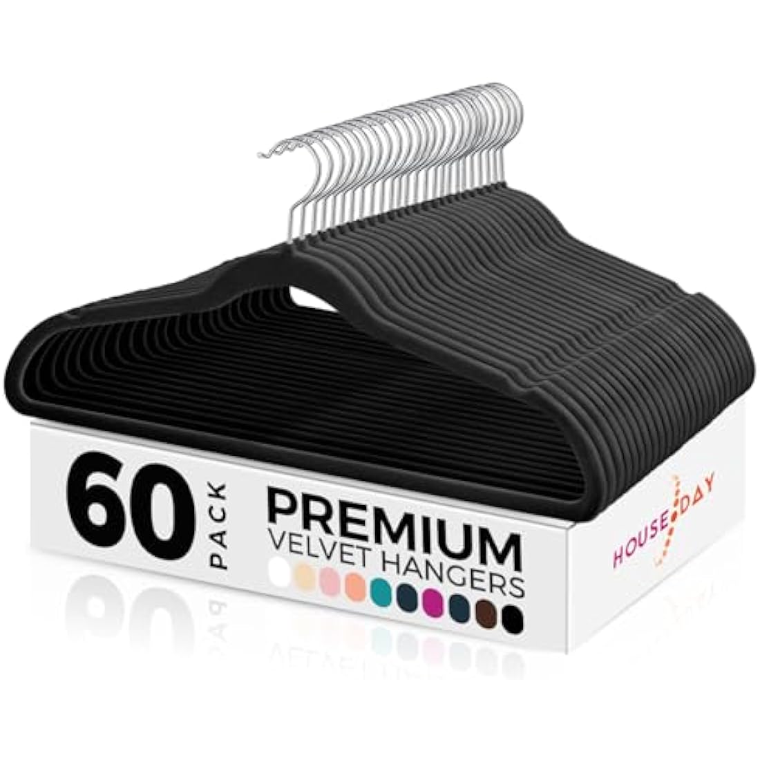 HOUSE DAY Black Velvet Hangers – 60 Pack Non-Slip Space Saving Suit Hangers
