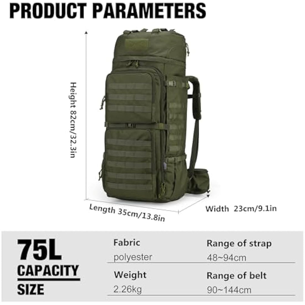 Mardingtop 75L Tactical Backpack | 600D Polyester Military Rucksack