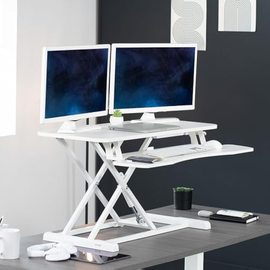 VIVO 91 cm Height Adjustable Standing Desk Converter - White | K Series