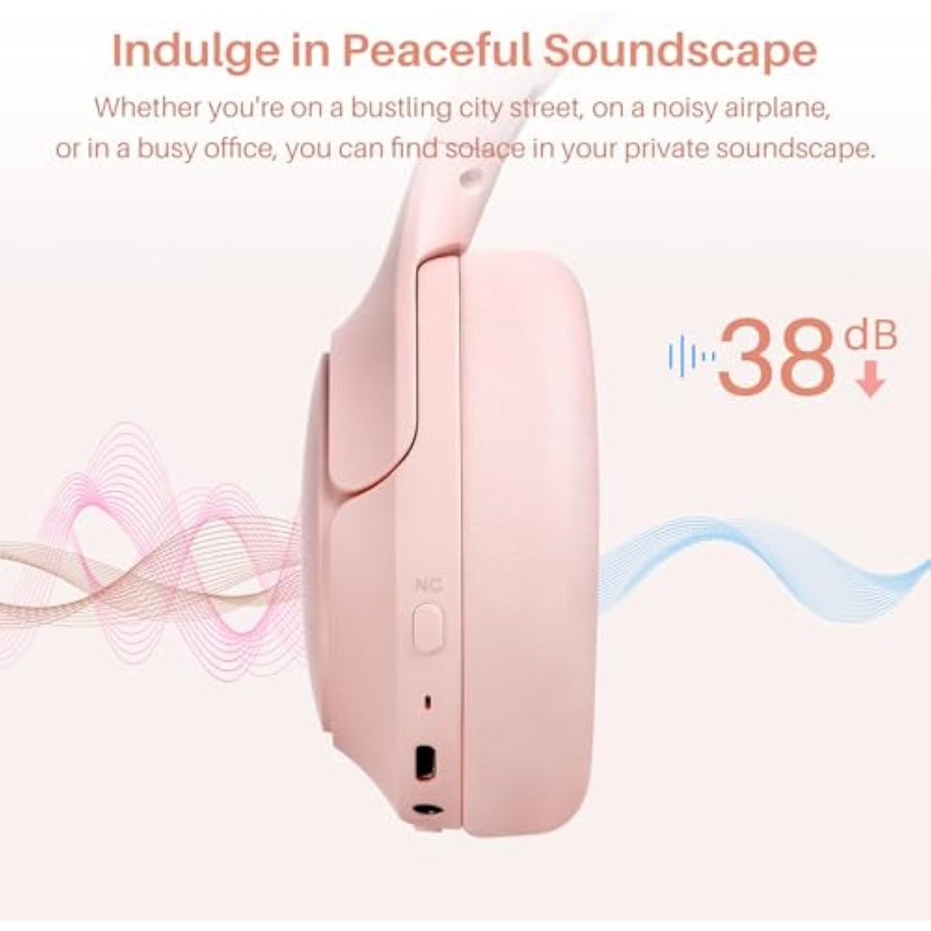 TOZO HT2 Hybrid Active Noise Cancelling Wireless Over Ear Headphones - Pink