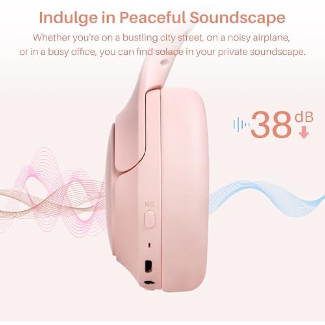 TOZO HT2 Hybrid Active Noise Cancelling Wireless Over Ear Headphones - Pink