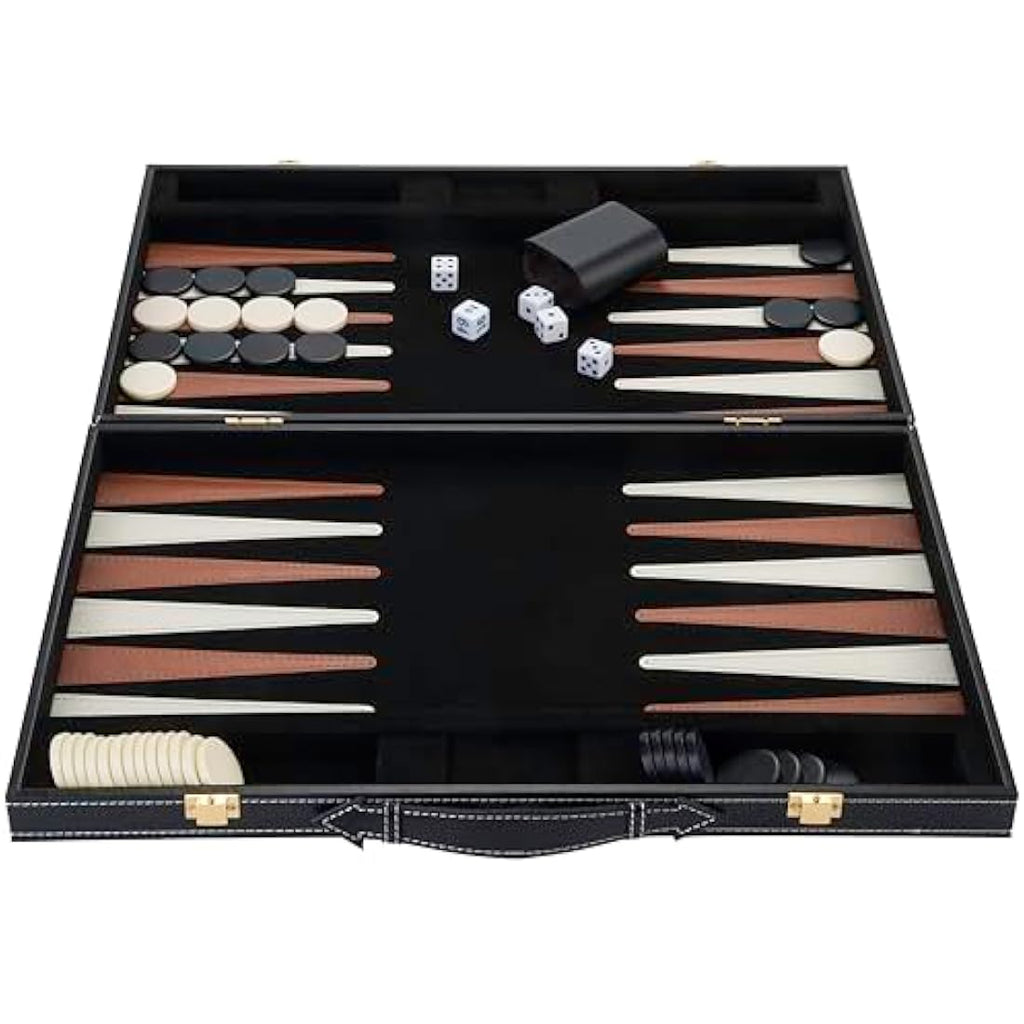 Engelhart Deluxe 18" Backgammon Set – Brown & Ivory Faux Leather