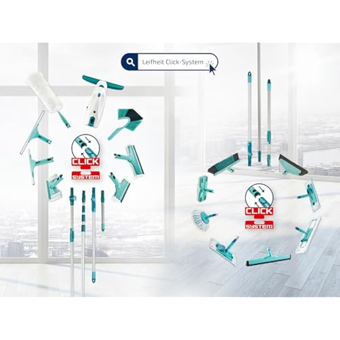 Leifheit Click System Telescopic Handle | Extendable 145–400 cm Pole