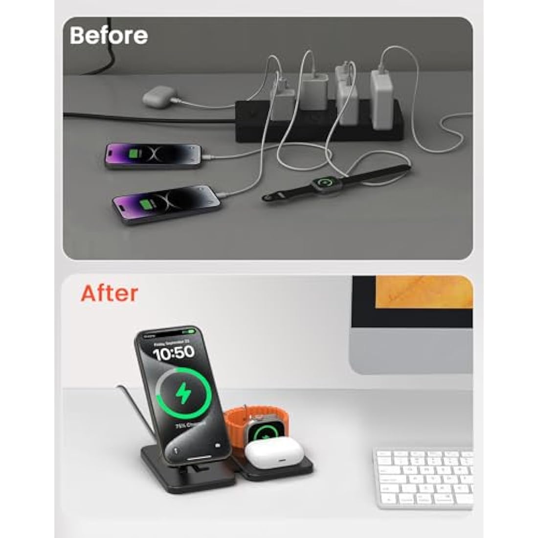 GEEKERA 3-in-1 Magnetic Wireless Charging Station for iPhone & Apple Watch